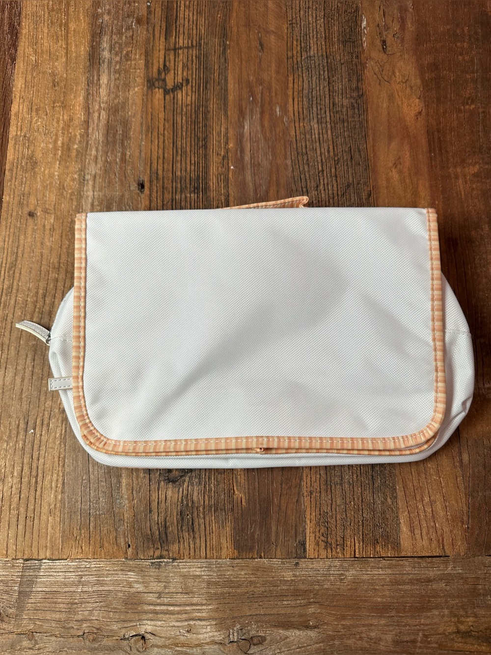 Estee Lauder White Cosmetic Pouch with Peach Trim